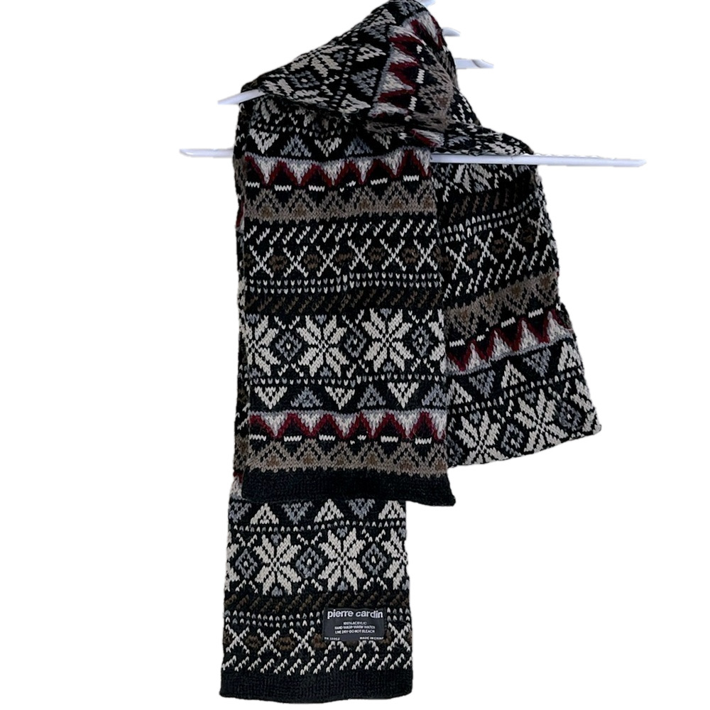 Pierre Cardin Men Unisex Knit Scarf  Multi Neutral Pattern /length 56” width 7”